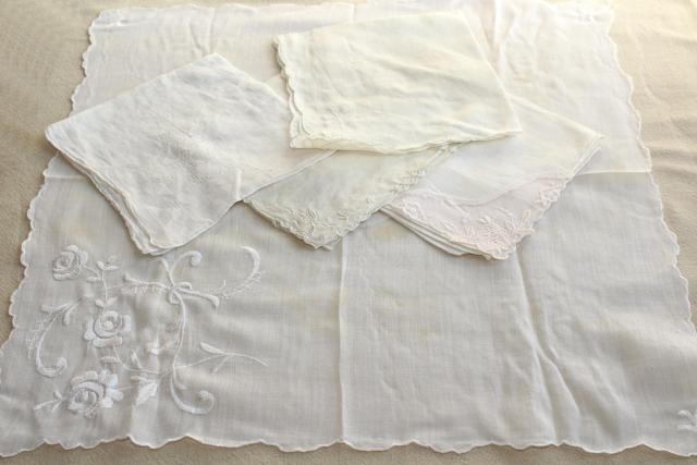 photo of vintage white hankies lot, fine cotton & linen lace edged handkerchiefs Madeira & Swiss embroidery #7