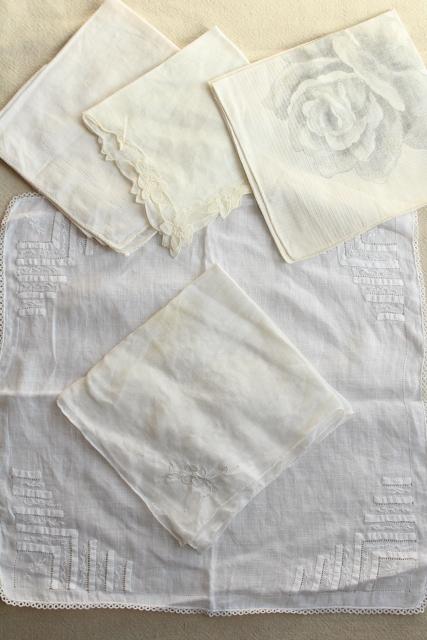 photo of vintage white hankies lot, fine cotton & linen lace edged handkerchiefs Madeira & Swiss embroidery #8