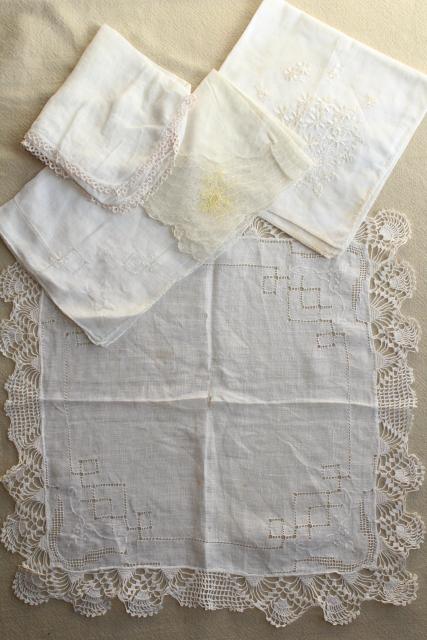 photo of vintage white hankies lot, fine cotton & linen lace edged handkerchiefs Madeira & Swiss embroidery #9