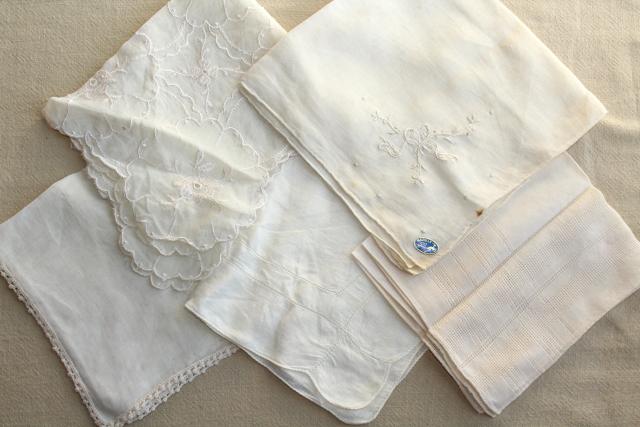 photo of vintage white hankies lot, fine cotton & linen lace edged handkerchiefs Madeira & Swiss embroidery #10