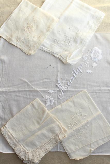 photo of vintage white hankies lot, fine cotton & linen lace edged handkerchiefs Madeira & Swiss embroidery #11