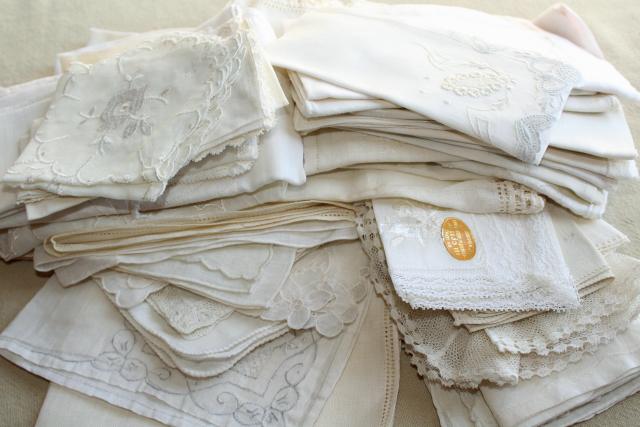 photo of vintage white hankies lot, fine cotton & linen lace edged handkerchiefs Madeira and Swiss embroidery #1