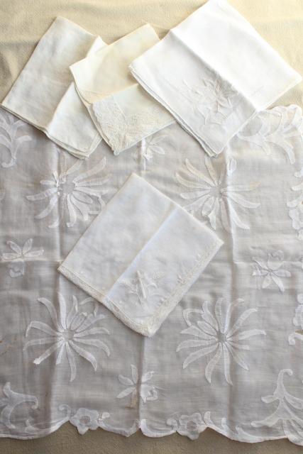 photo of vintage white hankies lot, fine cotton & linen lace edged handkerchiefs Madeira and Swiss embroidery #2