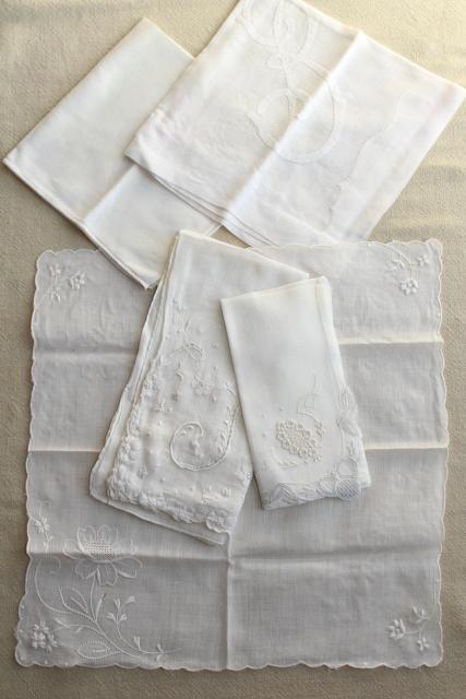 photo of vintage white hankies lot, fine cotton & linen lace edged handkerchiefs Madeira and Swiss embroidery #3