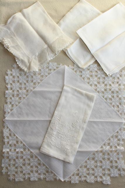 photo of vintage white hankies lot, fine cotton & linen lace edged handkerchiefs Madeira and Swiss embroidery #4