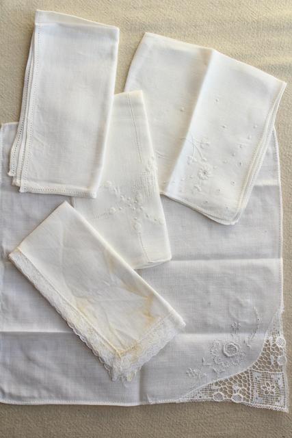 photo of vintage white hankies lot, fine cotton & linen lace edged handkerchiefs Madeira and Swiss embroidery #5