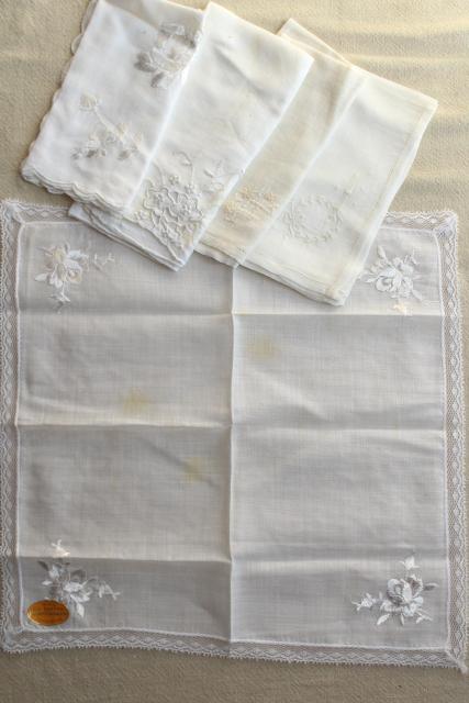 photo of vintage white hankies lot, fine cotton & linen lace edged handkerchiefs Madeira and Swiss embroidery #6