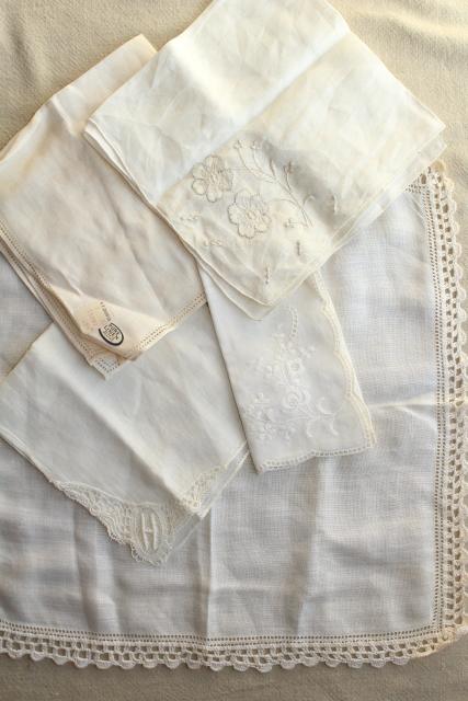 photo of vintage white hankies lot, fine cotton & linen lace edged handkerchiefs Madeira and Swiss embroidery #10