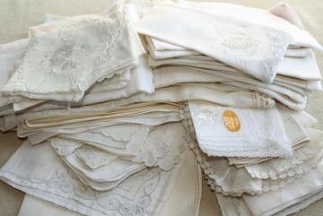 catalog photo of vintage white hankies lot, fine cotton & linen lace edged handkerchiefs Madeira and Swiss embroidery