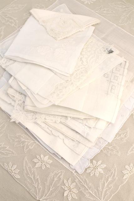 photo of vintage white hankies lot, fine cotton & linen lace edged handkerchiefs Madeira and Swiss embroidery #1