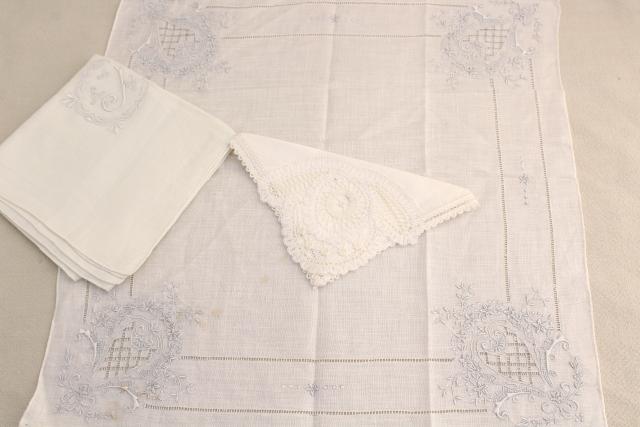 photo of vintage white hankies lot, fine cotton & linen lace edged handkerchiefs Madeira and Swiss embroidery #8