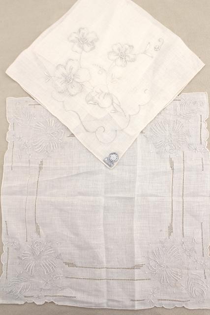 photo of vintage white hankies lot, fine cotton & linen lace edged handkerchiefs Madeira and Swiss embroidery #10