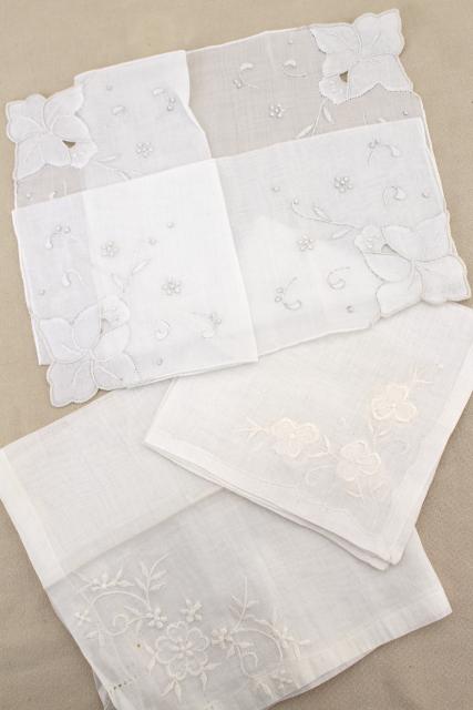 photo of vintage white hankies lot, fine cotton & linen lace edged handkerchiefs Madeira and Swiss embroidery #13