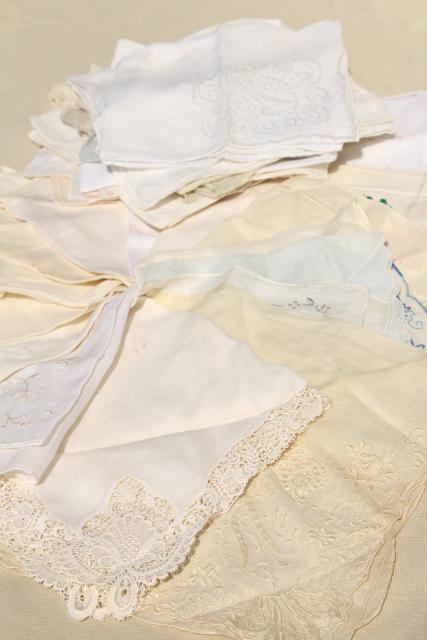 photo of vintage white hankies lot, fine cotton & linen lace edged handkerchiefs Madeira and Swiss embroidery #1