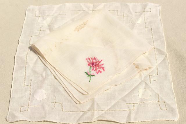 photo of vintage white hankies lot, fine cotton & linen lace edged handkerchiefs Madeira and Swiss embroidery #2