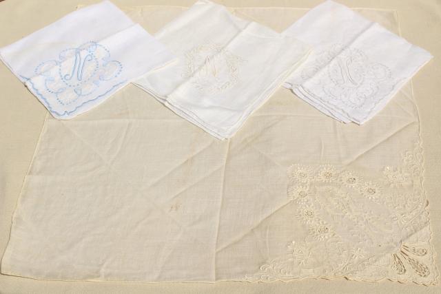 photo of vintage white hankies lot, fine cotton & linen lace edged handkerchiefs Madeira and Swiss embroidery #7