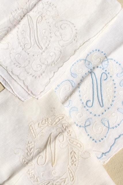 photo of vintage white hankies lot, fine cotton & linen lace edged handkerchiefs Madeira and Swiss embroidery #9