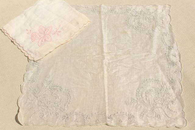 photo of vintage white hankies lot, fine cotton & linen lace edged handkerchiefs Madeira and Swiss embroidery #11