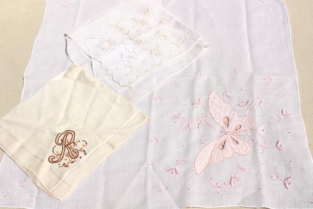 photo of vintage white hankies lot, fine cotton & linen lace edged handkerchiefs Madeira and Swiss embroidery #12