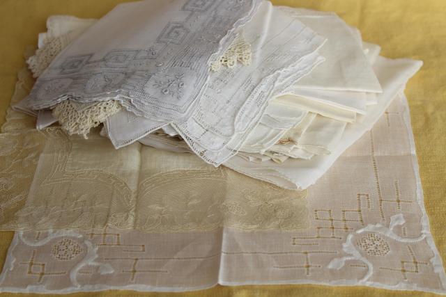 photo of vintage white hankies lot, fine cotton & linen lace edged handkerchiefs Madeira and Swiss embroidery #1