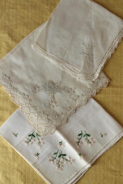 photo of vintage white hankies lot, fine cotton & linen lace edged handkerchiefs Madeira and Swiss embroidery #2