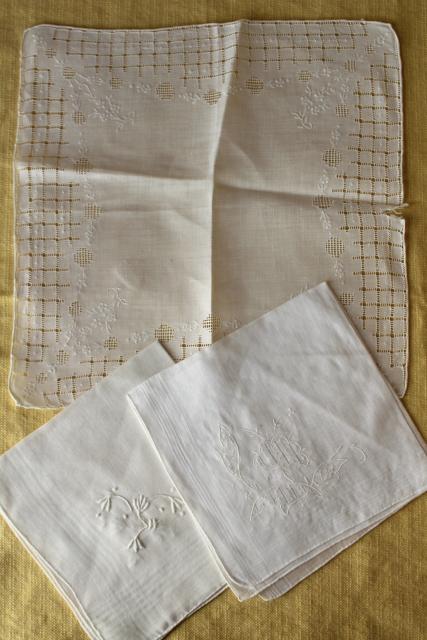 photo of vintage white hankies lot, fine cotton & linen lace edged handkerchiefs Madeira and Swiss embroidery #4