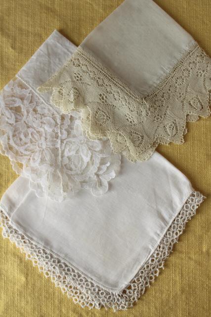 photo of vintage white hankies lot, fine cotton & linen lace edged handkerchiefs Madeira and Swiss embroidery #5