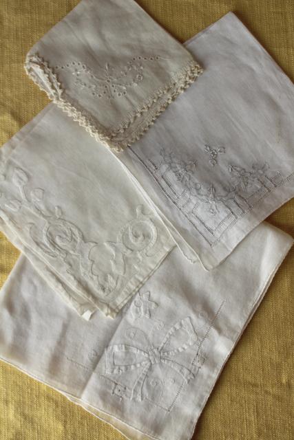 photo of vintage white hankies lot, fine cotton & linen lace edged handkerchiefs Madeira and Swiss embroidery #7