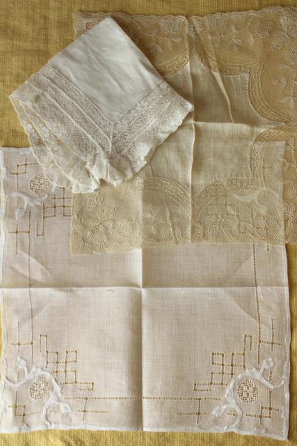 photo of vintage white hankies lot, fine cotton & linen lace edged handkerchiefs Madeira and Swiss embroidery #8