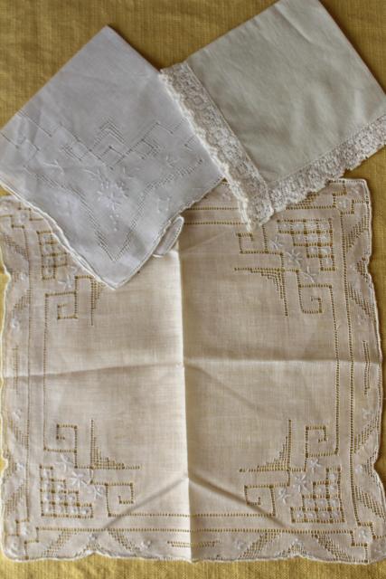 photo of vintage white hankies lot, fine cotton & linen lace edged handkerchiefs Madeira and Swiss embroidery #10