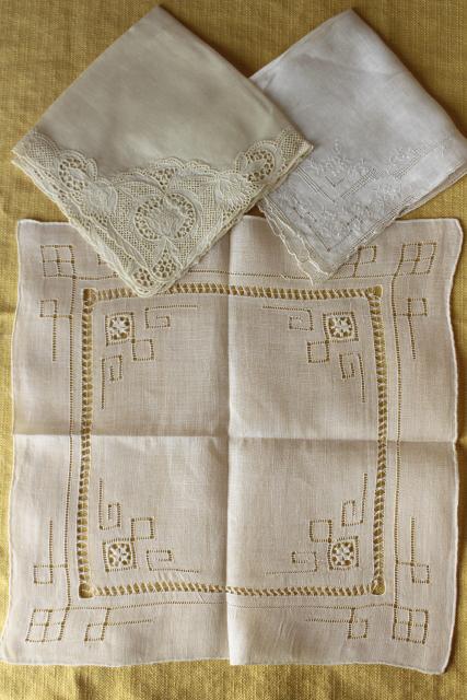 photo of vintage white hankies lot, fine cotton & linen lace edged handkerchiefs Madeira and Swiss embroidery #12