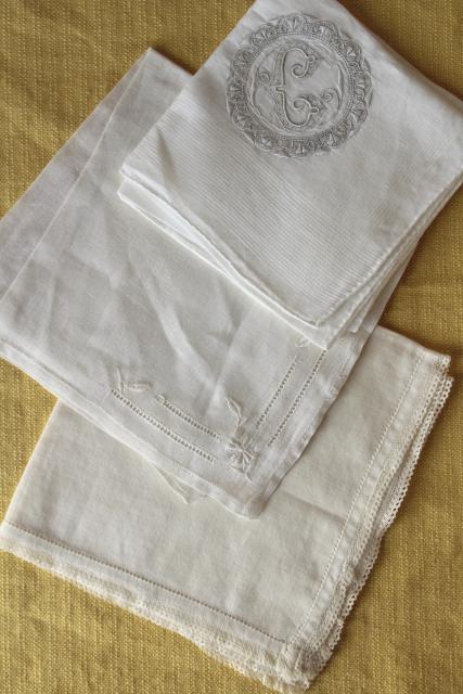 photo of vintage white hankies lot, fine cotton & linen lace edged handkerchiefs Madeira and Swiss embroidery #15