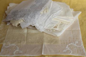 catalog photo of vintage white hankies lot, fine cotton & linen lace edged handkerchiefs Madeira and Swiss embroidery