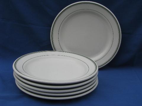 photo of vintage white ironstone Homer Laughlin Best China plates, green band border #1