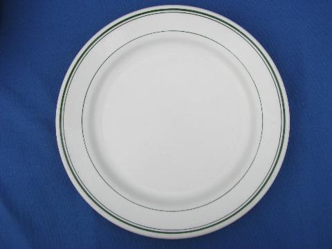 photo of vintage white ironstone Homer Laughlin Best China plates, green band border #2