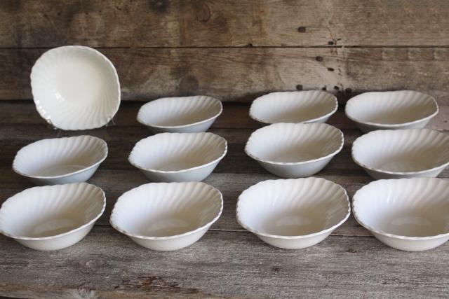 photo of vintage white ironstone china, 12 square bowls Regency swirl, Johnson Bros England #1