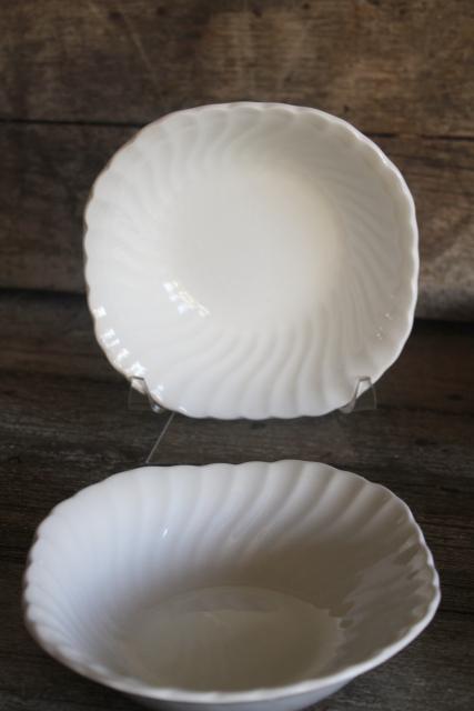 photo of vintage white ironstone china, 12 square bowls Regency swirl, Johnson Bros England #2