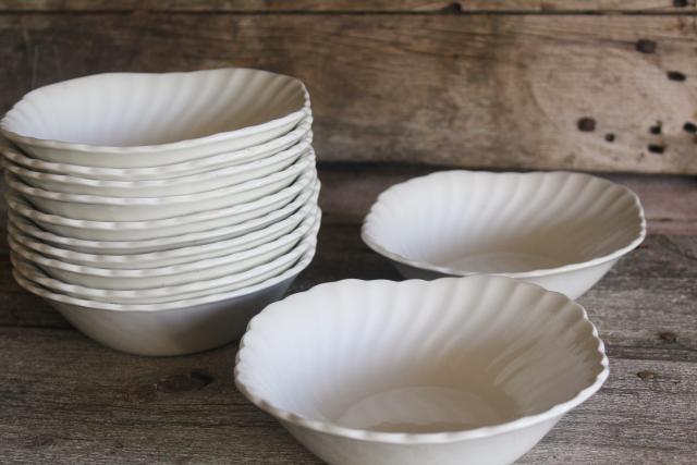 photo of vintage white ironstone china, 12 square bowls Regency swirl, Johnson Bros England #5