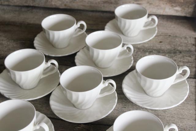 photo of vintage white ironstone china, 8 tea cups & saucers Regency swirl, Johnson Bros England #3