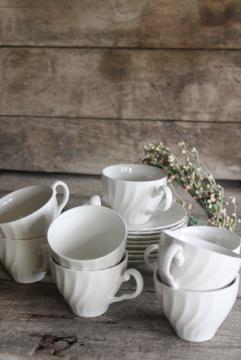 photo of vintage white ironstone china, 8 tea cups & saucers Regency swirl, Johnson Bros England