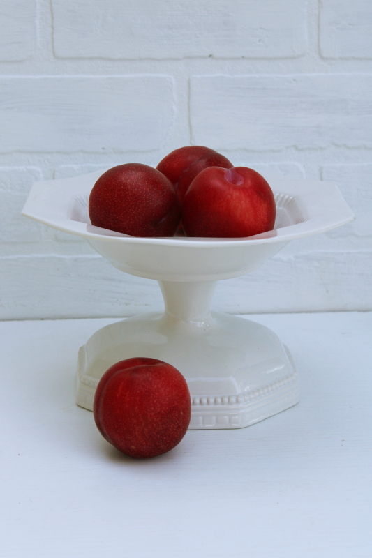 photo of vintage white ironstone china compote, octagonal bowl pedestal dish w/ crazing-staining #1