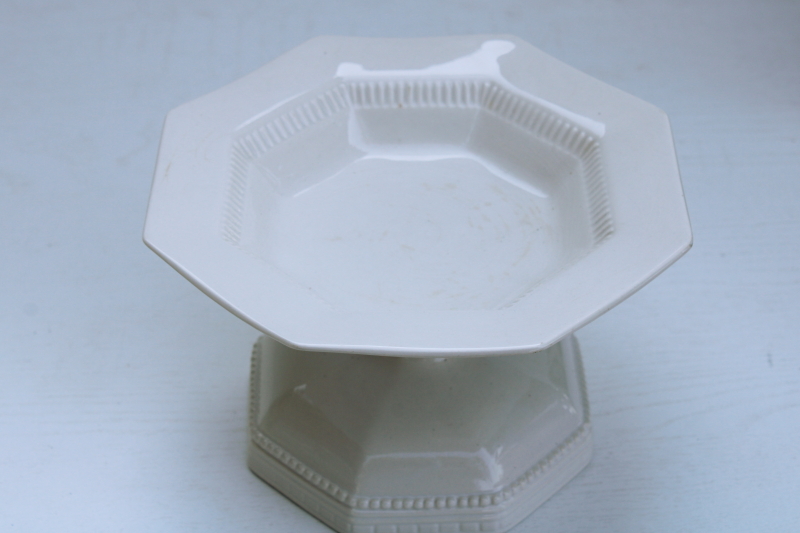 photo of vintage white ironstone china compote, octagonal bowl pedestal dish w/ crazing-staining #2