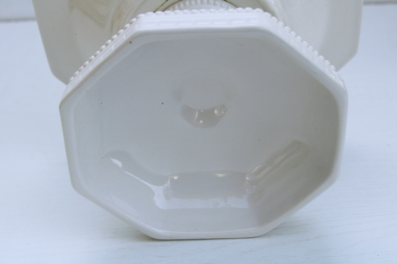 photo of vintage white ironstone china compote, octagonal bowl pedestal dish w/ crazing-staining #5