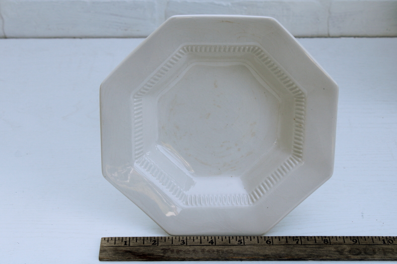 photo of vintage white ironstone china compote, octagonal bowl pedestal dish w/ crazing-staining #7