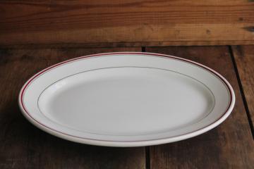 catalog photo of vintage white ironstone china platter or tray w/ red & green band border, Belmont restaurant ware