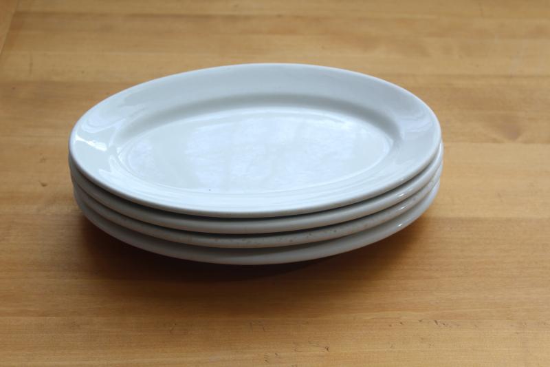 photo of vintage white ironstone china restaurant ware, stack of oval steak plate platters #1