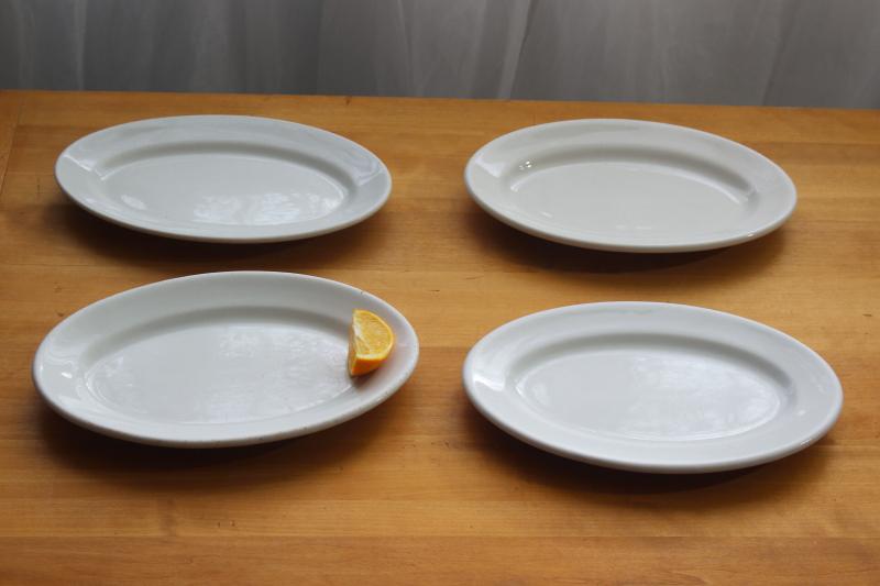 photo of vintage white ironstone china restaurant ware, stack of oval steak plate platters #2