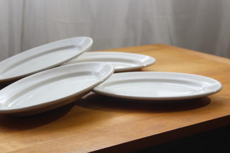 photo of vintage white ironstone china restaurant ware, stack of oval steak plate platters #8