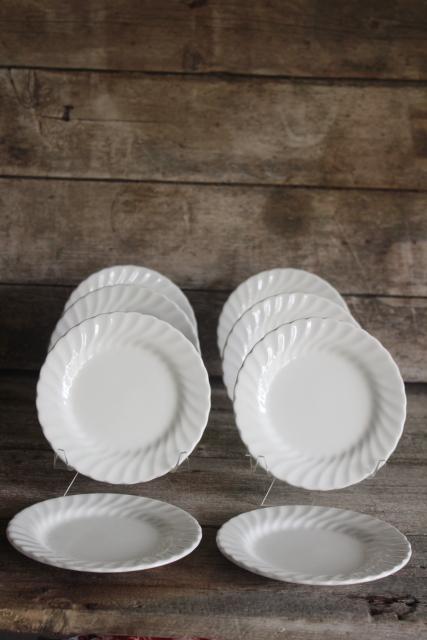 photo of vintage white ironstone china, set of 8 Regency swirl plates, Johnson Bros England #1