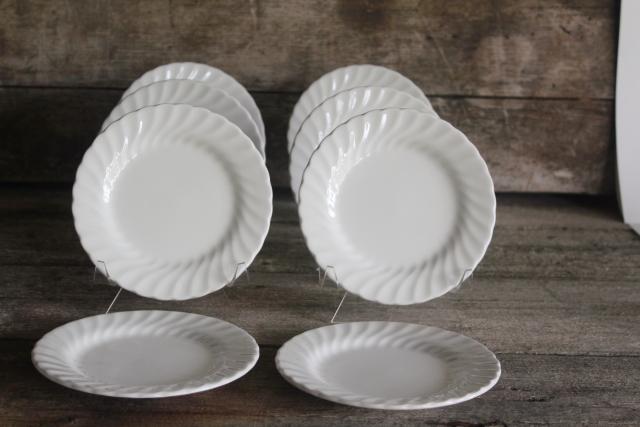 photo of vintage white ironstone china, set of 8 Regency swirl plates, Johnson Bros England #2